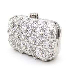 White Embellished Pearl Clutch